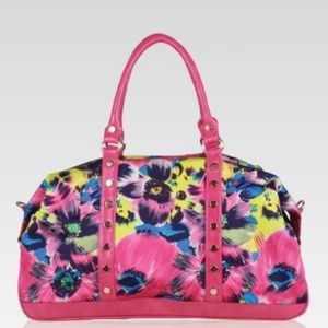 Galian Flower Print Bag Studded Fuchsia Handbag